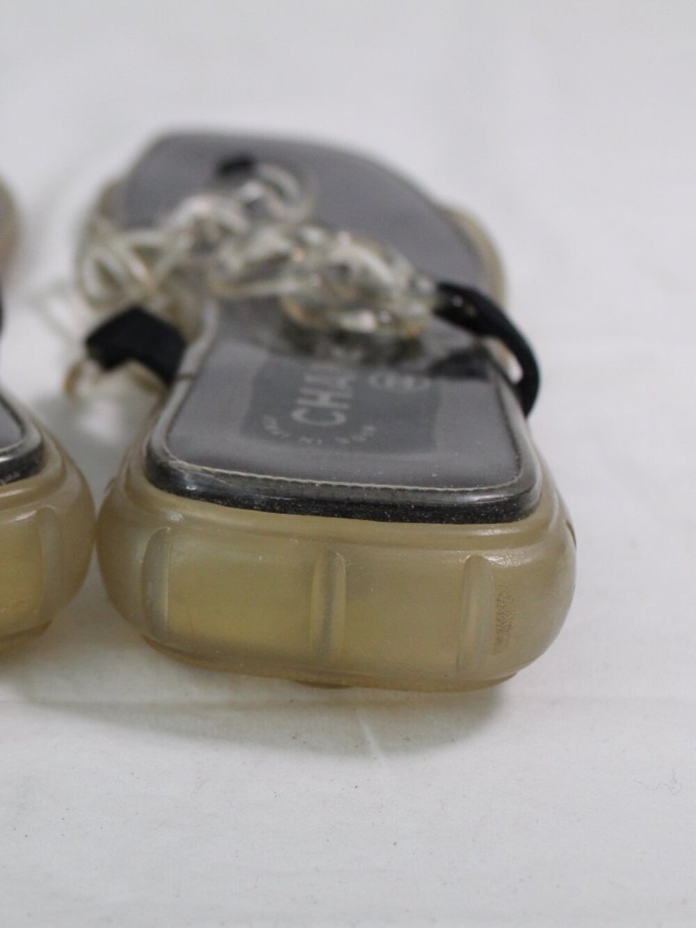 Chanel Jelly Chain Clear CC Studded Charm Thong Sandals 37.5 US 7.5 9.25 Insole - Picture 7 of 8